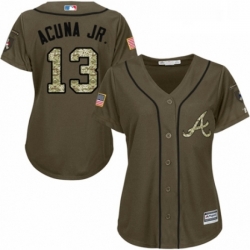 Womens Majestic Atlanta Braves 13 Ronald Acuna Jr Authentic Green Salute to Service MLB Jersey 