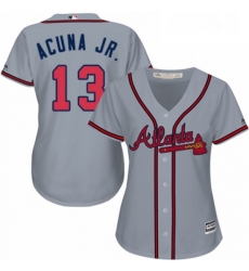 Womens Majestic Atlanta Braves 13 Ronald Acuna Jr Authentic Grey Road Cool Base MLB Jersey 