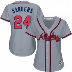 Womens Majestic Atlanta Braves 24 Deion Sanders Replica Grey Road Cool Base MLB Jersey