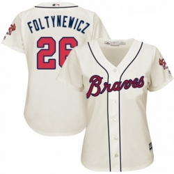 Womens Majestic Atlanta Braves 26 Mike Foltynewicz Replica Cream Alternate 2 Cool Base MLB Jersey 