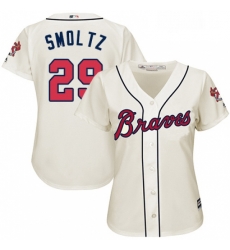 Womens Majestic Atlanta Braves 29 John Smoltz Replica Cream Alternate 2 Cool Base MLB Jersey