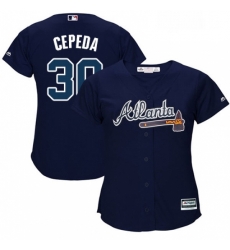 Womens Majestic Atlanta Braves 30 Orlando Cepeda Replica Blue Alternate Road Cool Base MLB Jersey