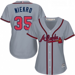 Womens Majestic Atlanta Braves 35 Phil Niekro Replica Grey Road Cool Base MLB Jersey