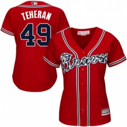 Womens Majestic Atlanta Braves 49 Julio Teheran Replica Red Alternate Cool Base MLB Jersey