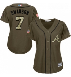 Womens Majestic Atlanta Braves 7 Dansby Swanson Replica Green Salute to Service MLB Jersey