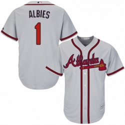 Youth Majestic Atlanta Braves 1 Ozzie Albies Replica Grey Road Cool Base MLB Jersey 