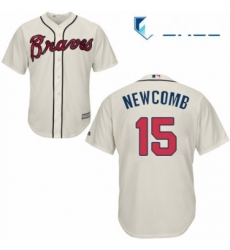 Youth Majestic Atlanta Braves 15 Sean Newcomb Authentic Cream Alternate 2 Cool Base MLB Jersey 