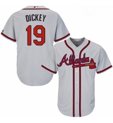 Youth Majestic Atlanta Braves 19 RA Dickey Replica Grey Road Cool Base MLB Jersey