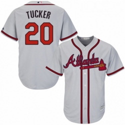 Youth Majestic Atlanta Braves 20 Preston Tucker Replica Grey Road Cool Base MLB Jersey 