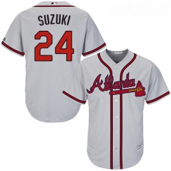 Youth Majestic Atlanta Braves 24 Kurt Suzuki Replica Grey Road Cool Base MLB Jersey