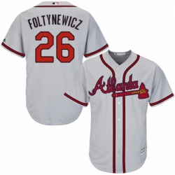 Youth Majestic Atlanta Braves 26 Mike Foltynewicz Replica Grey Road Cool Base MLB Jersey 