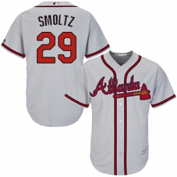 Youth Majestic Atlanta Braves 29 John Smoltz Replica Grey Road Cool Base MLB Jersey