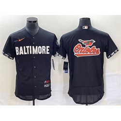 Men Baltimore Orioles Big Team Logo In Back Black 2023 City Connect Flex Base Stitched Baseball Jersey