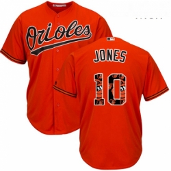 Mens Majestic Baltimore Orioles 10 Adam Jones Authentic Orange Team Logo Fashion Cool Base MLB Jersey