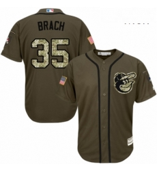 Mens Majestic Baltimore Orioles 35 Brad Brach Authentic Green Salute to Service MLB Jersey 