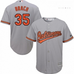 Mens Majestic Baltimore Orioles 35 Brad Brach Replica Grey Road Cool Base MLB Jersey 