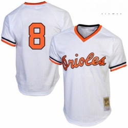 Mens Mitchell and Ness 1985 Baltimore Orioles 8 Cal Ripken Replica White Throwback MLB Jersey