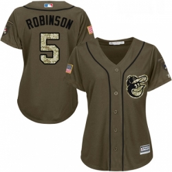 Womens Majestic Baltimore Orioles 5 Brooks Robinson Replica Green Salute to Service MLB Jersey