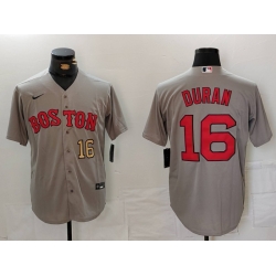 Men Boston Red Sox 16 Jarren Duran Grey Stitched Baseball Jersey 3