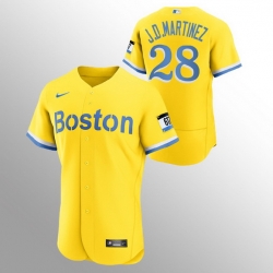 Men Boston Red Sox 28 J D  Martinez Men Nike 2021 City Connect Gold Authentic MLB Jersey