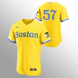 Men Boston Red Sox 57 Eduardo Rodriguez Men Nike 2021 City Connect Gold Authentic MLB Jersey   No Name