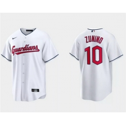 Men Cleveland Guardians 10 Mike Zunino White Cool Base Stitched Jersey