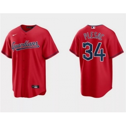 Men Cleveland Guardians 34 Zach Plesac Red Cool Base Stitched Jersey