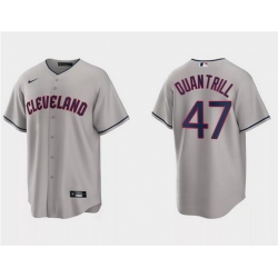 Men Cleveland Guardians 47 Cal Quantrill Grey Cool Base Stitched Jersey