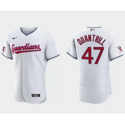 Men Cleveland Guardians 47 Cal Quantrill White Flex Base Stitched Jersey