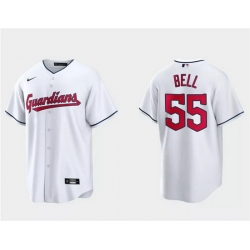 Men Cleveland Guardians 55 Josh Bell White Cool Base Stitched Jersey