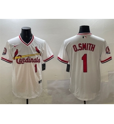 Men St  Louis Cardinals 1 Ozzie Smith White With Patch Stitched Baseball Jersey