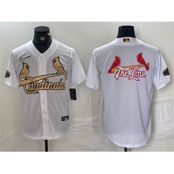 Men St  Louis Cardinals Team Big Logo All Star White Gold Stitched Baseball Jersey