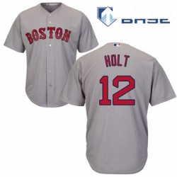 Mens Majestic Boston Red Sox 12 Brock Holt Replica Grey Road Cool Base MLB Jersey