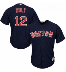 Mens Majestic Boston Red Sox 12 Brock Holt Replica Navy Blue Alternate Road Cool Base MLB Jersey