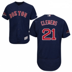 Mens Majestic Boston Red Sox 21 Roger Clemens Navy Blue Alternate Flex Base Authentic Collection 2018 World Series Jersey