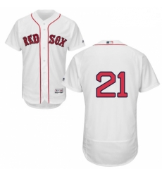 Mens Majestic Boston Red Sox 21 Roger Clemens White Flexbase Authentic Collection MLB Jersey