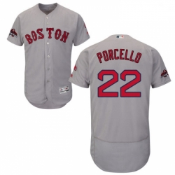 Mens Majestic Boston Red Sox 22 Rick Porcello Grey Road Flex Base Authentic Collection 2018 World Series Jersey