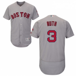 Mens Majestic Boston Red Sox 3 Babe Ruth Grey Flexbase Authentic Collection MLB Jersey