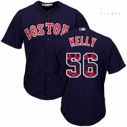 Mens Majestic Boston Red Sox 56 Joe Kelly Authentic Navy Blue Team Logo Fashion Cool Base MLB Jersey