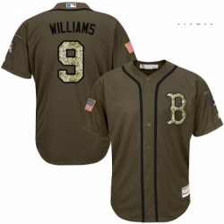 Mens Majestic Boston Red Sox 9 Ted Williams Authentic Green Salute to Service MLB Jersey