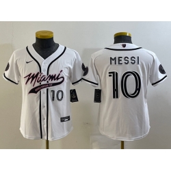 Women Inter Miami CF 10 Lionel Messi White Cool Base Stitched Jersey