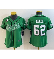 Women Philadelphia Eagles 62 Jason Kelce Green With 4 Star C Patch Cool Base Stitched Baseball Jersey 28Run Small 29