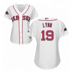 Womens Majestic Boston Red Sox 19 Fred Lynn Authentic White Home 2018 World Series Champions MLB Jersey