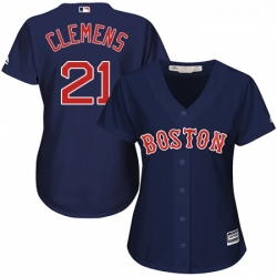 Womens Majestic Boston Red Sox 21 Roger Clemens Replica Navy Blue Alternate Road MLB Jersey