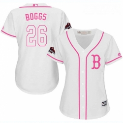 Womens Majestic Boston Red Sox 26 Wade Boggs Authentic White Fashion 2018 World Series Champions MLB Jersey