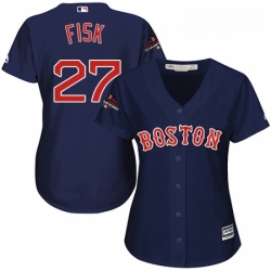 Womens Majestic Boston Red Sox 27 Carlton Fisk Authentic Navy Blue Alternate Road 2018 World Series Champions MLB Jersey