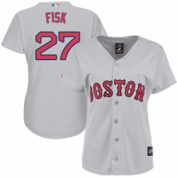 Womens Majestic Boston Red Sox 27 Carlton Fisk Replica Grey Road MLB Jersey