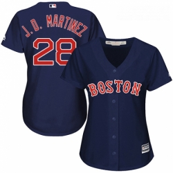 Womens Majestic Boston Red Sox 28 J D Martinez Replica Navy Blue Alternate Road MLB Jersey 