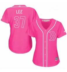 Womens Majestic Boston Red Sox 37 Bill Lee Authentic Pink Fashion MLB Jersey