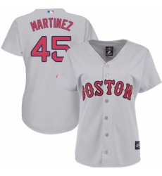 Womens Majestic Boston Red Sox 45 Pedro Martinez Authentic Grey Road MLB Jersey